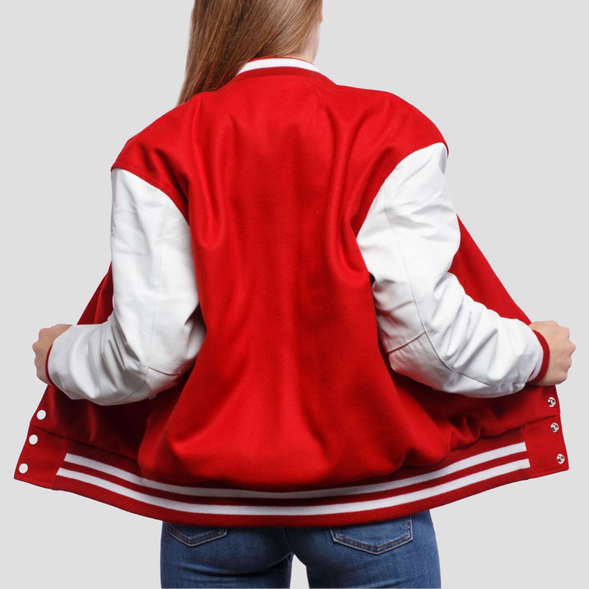 Scarlet Red Wool Body & Bright White Leather Sleeves Letterman Jacket